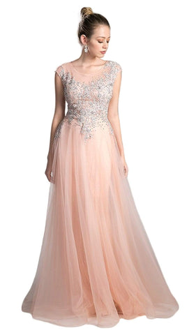 Robe de soirée Cendrillon Divine - Tulle transparent à décolleté rond et perles, coupe trapèze