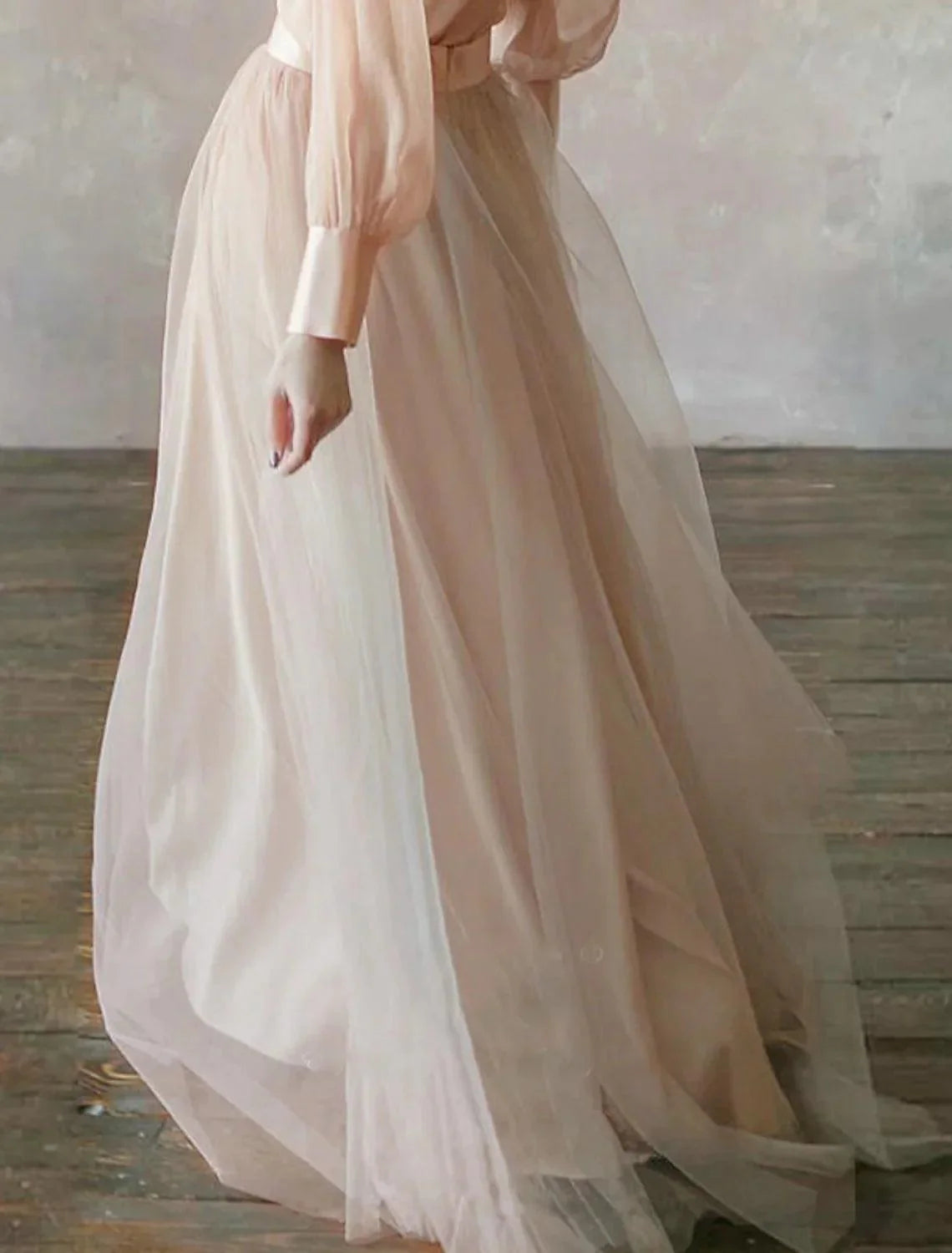 Baoleely Two Piece Empire Minimalist Wedding Guest Formal Evening Birthday Dress Stand Collar Long Sleeve Floor Length Chiffon with Tier