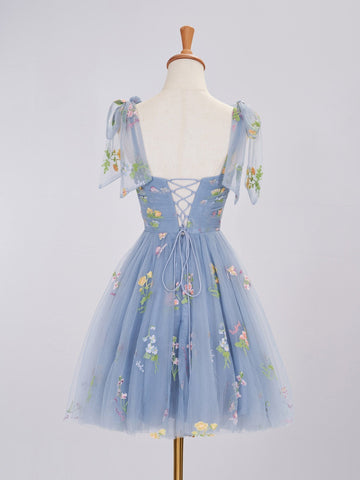 Robe de bal courte Aline en tulle fleuri à décolleté cœur