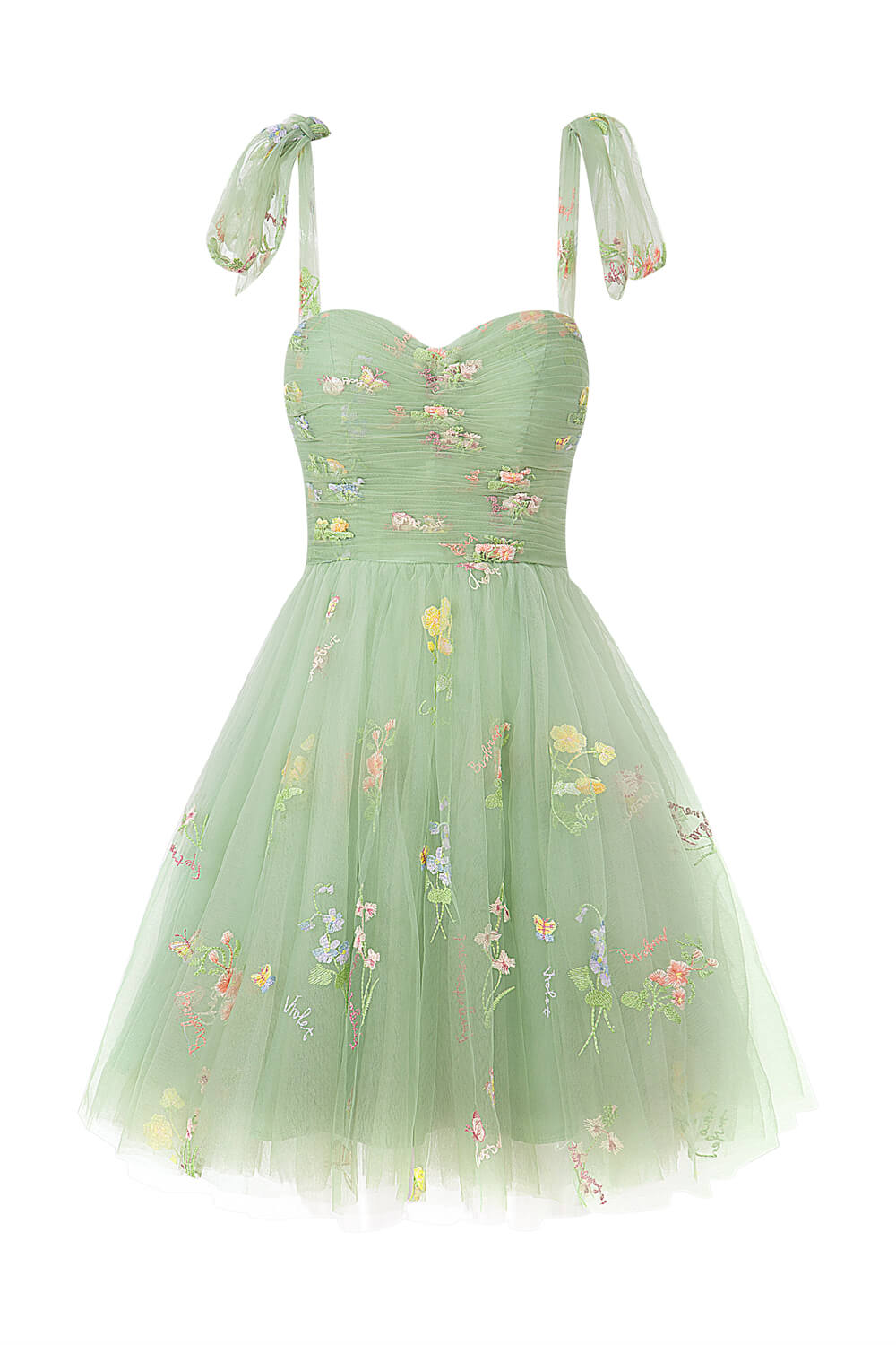 Vestido corto de tul con escote corazón y estampado floral para baile de bienvenida