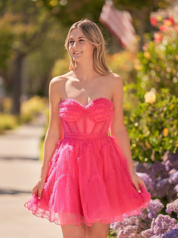 A Line  Fuchsia Tulle Strapless Homecoming Dress