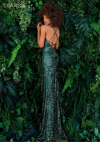 Lace Up Back High Slit Sequined Gown