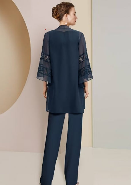 Vestido de madre de gasa de dos piezas con mangas tres cuartos y estilo clásico joya
