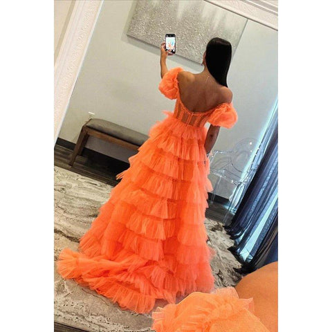 Classic & Timeless A-line Off-Shoulder Cap Sleeves Slit Formal Prom Dress