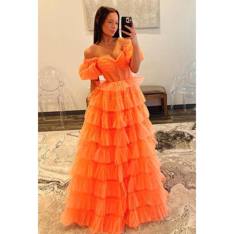 Classic & Timeless A-line Off-Shoulder Cap Sleeves Slit Formal Prom Dress