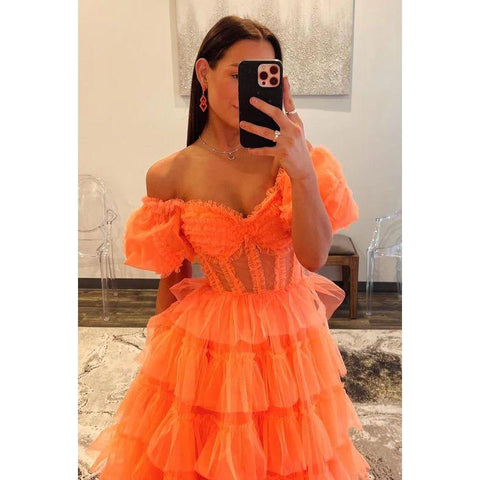 Classic & Timeless A-line Off-Shoulder Cap Sleeves Slit Formal Prom Dress