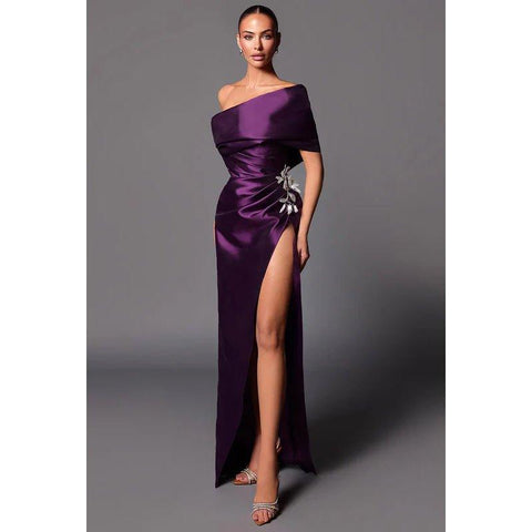 Classic & Timeless Off-Shoudler Side Slit Sheath Party Prom Dress