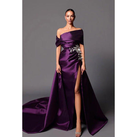 Classic & Timeless Off-Shoudler Side Slit Sheath Party Prom Dress