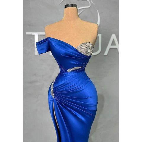 Classic & Timeless Off-Shoulder Cap Sleeves Sheath Side Slit Formal Prom Dress