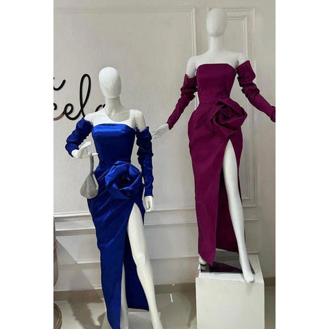 Classic & Timeless Off-Shoulder Long Sleeves Side Slit Sheath Party Prom Dress