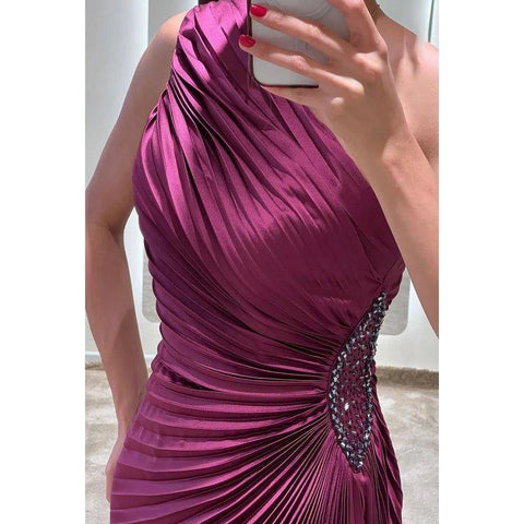 Classic Timeless One shoulder Sleeveless Ruched Formal Prom Dress