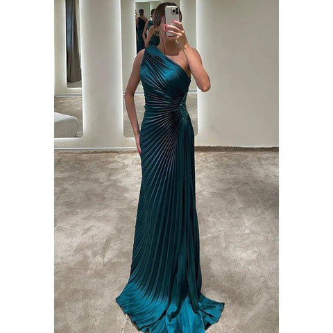 Classic Timeless One shoulder Sleeveless Ruched Formal Prom Dress