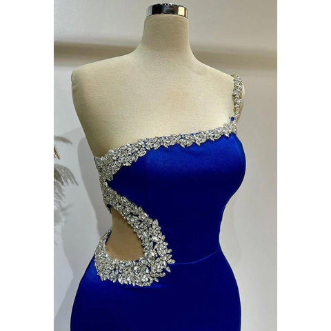 Classic & Timeless Sheath One Shoulder Beaded Formal Party Gown Prom Dress with Cut-outs
