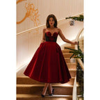 Robe de bal classique et intemporelle à col en V sans manches, coupe trapèze