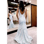 Robe de bal sirène classique et intemporelle à col en V et dos en V