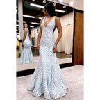 Robe de bal sirène classique et intemporelle à col en V et dos en V