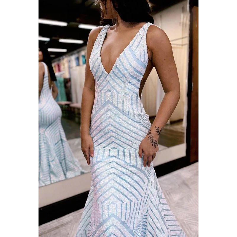 Robe de bal sirène classique et intemporelle à col en V et dos en V
