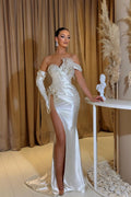 Classy Long White Mermaid Glitter Sleeveless Evening Party Gowns Long Slit Online