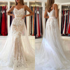 Robe de bal sirène élégante, applications de dentelle, bretelles spaghetti