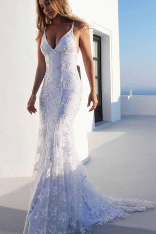 Vestidos de fiesta de encaje ajustados hasta el suelo, con escote en V, tirantes finos y espalda descubierta, estilo baile de graduación, con cordones.