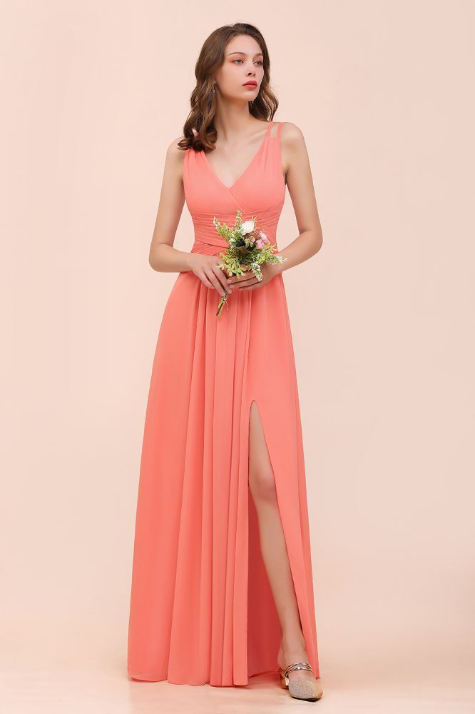 Vestido de dama de honor Coral Beach con abertura frontal para boda