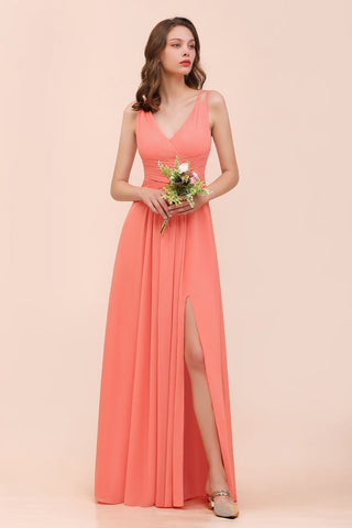 Coral Beach Bridesmaid Dress Front Split Wedding Party Dress