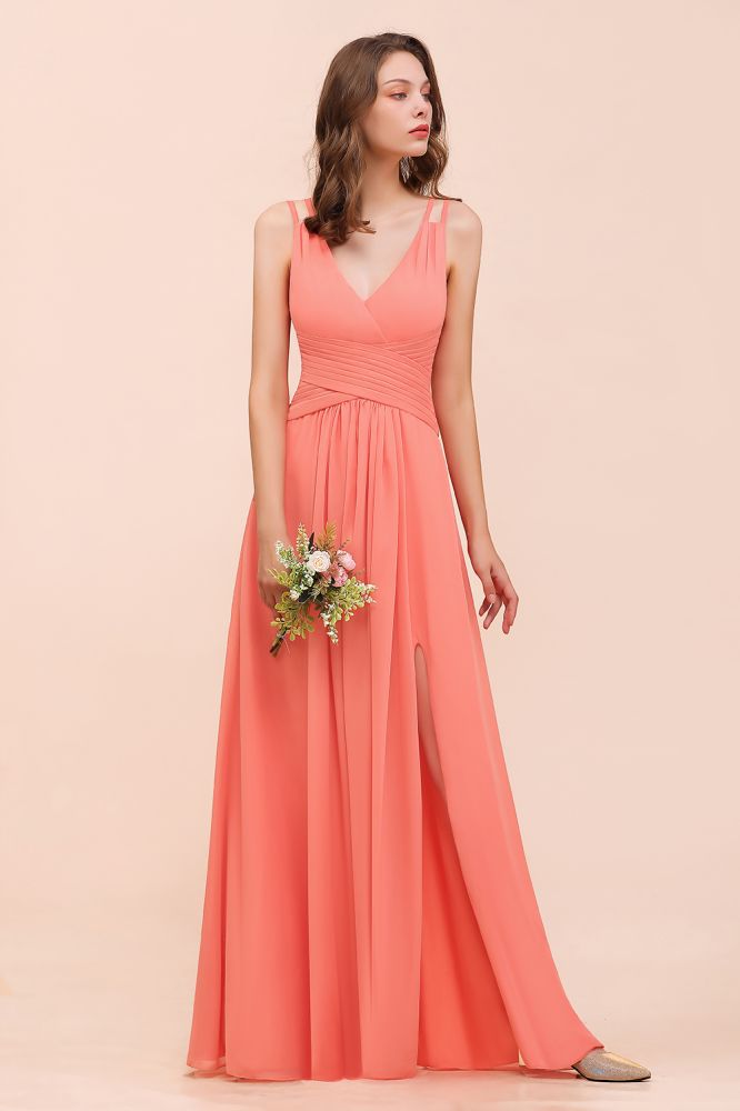 Vestido de dama de honor Coral Beach con abertura frontal para boda