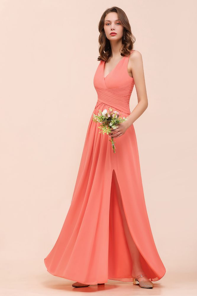 Vestido de dama de honor Coral Beach con abertura frontal para boda