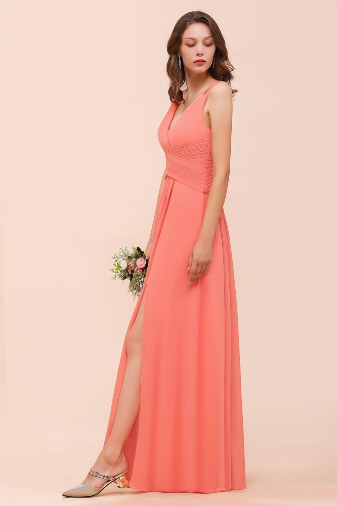 Vestido de dama de honor Coral Beach con abertura frontal para boda