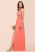 Vestido de dama de honor Coral Beach con abertura frontal para boda