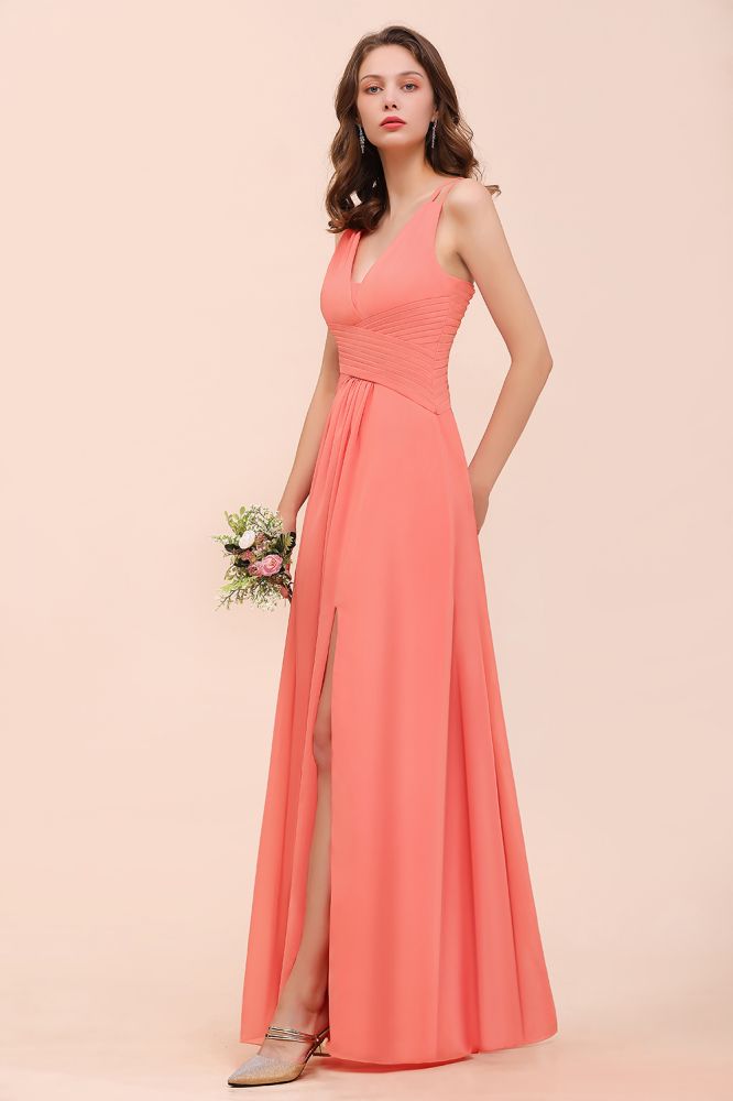 Vestido de dama de honor Coral Beach con abertura frontal para boda