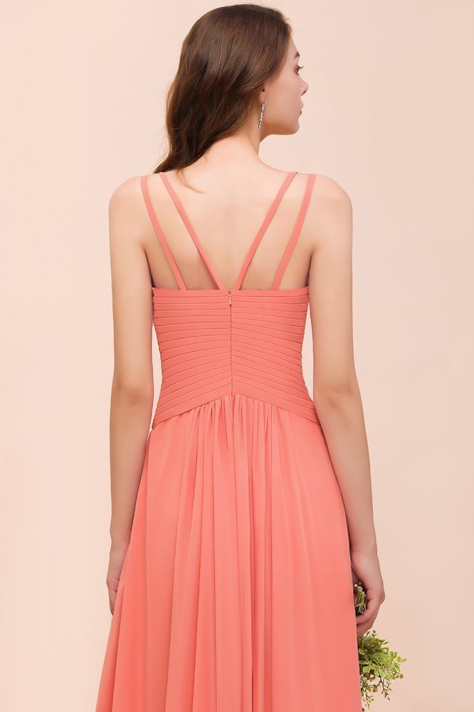 Vestido de dama de honor Coral Beach con abertura frontal para boda