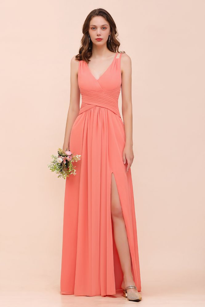 Vestido de dama de honor Coral Beach con abertura frontal para boda