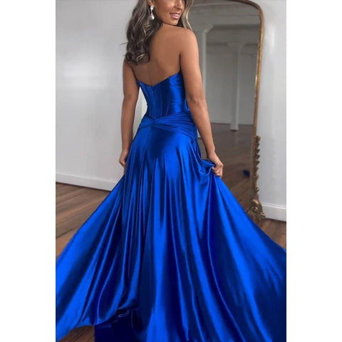 Couture & Elegant Off-Shoulder Sleeveless A-Line Side Slit Formal Prom Dress