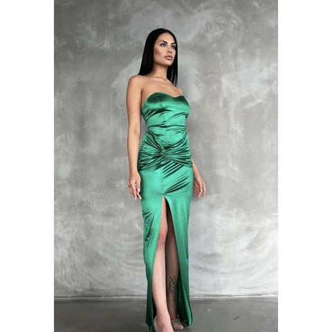 Couture & Elegant Sheath/Column Off-Shoudler Sleeveless Side Slit Ruched Party Prom Dress