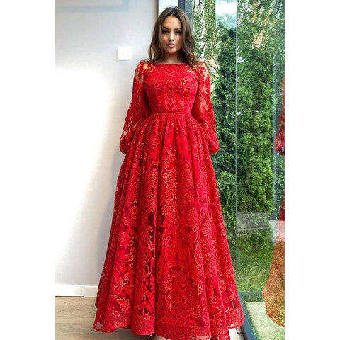Couture & Ornate A-Line Long Sleeves Printed Formal Party Prom Dress