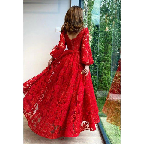 Couture & Ornate A-Line Long Sleeves Printed Formal Party Prom Dress