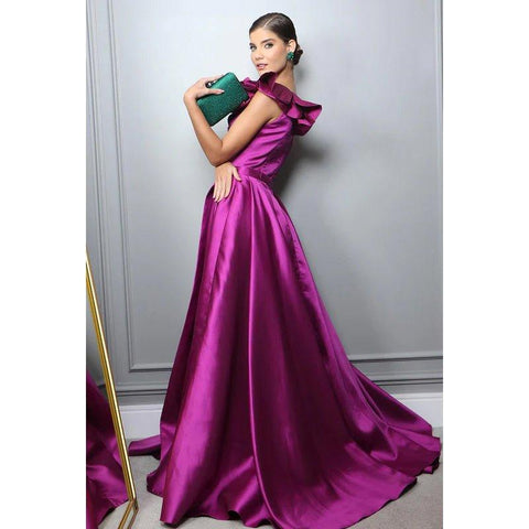 Couture & Ornate A-Line One Shoudler Sleeveless Side Slit Ruffles Formal Prom Dress