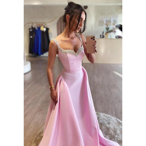 Couture & Ornate A-Line Rhinestone V-Neck Straps Party Prom Dress