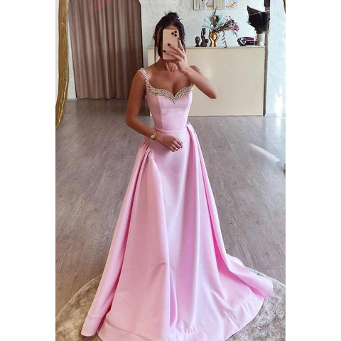 Couture & Ornate A-Line Rhinestone V-Neck Straps Party Prom Dress