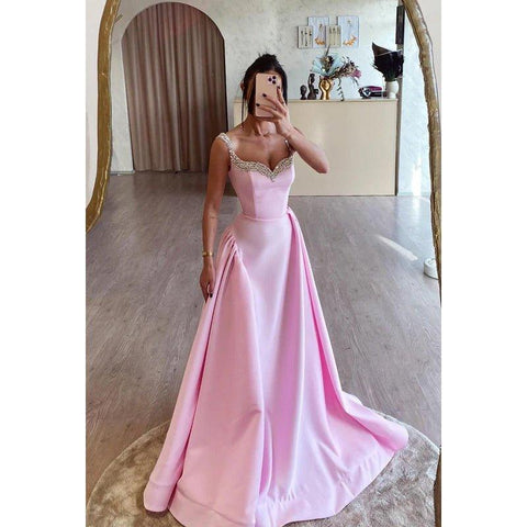 Couture & Ornate A-Line Rhinestone V-Neck Straps Party Prom Dress