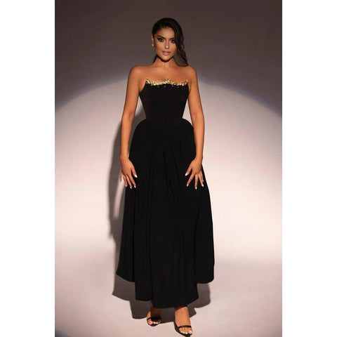 Couture & Ornate Off-Shoulder Sleeveless A-Line Evening Party Prom Dress With Rhinestones