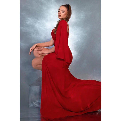 Couture & Ornate One Shoulder High Side Slit Sheath Formal Party Prom Dress With Rhinestones