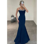 Couture & Ornate Spaghetti Straps Trumpet Sweetheart Party Prom Dress With Rhinestones