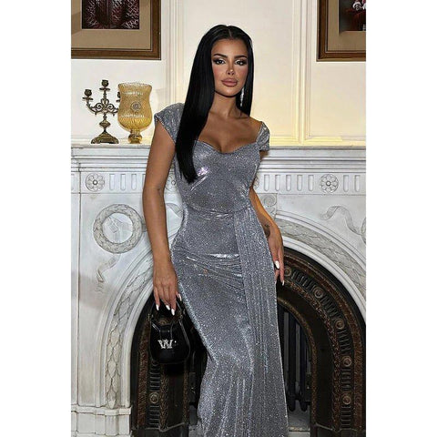 Vestido de fiesta de corte tubo con lentejuelas, mangas cortas y brillantes, de alta costura y ornamentado