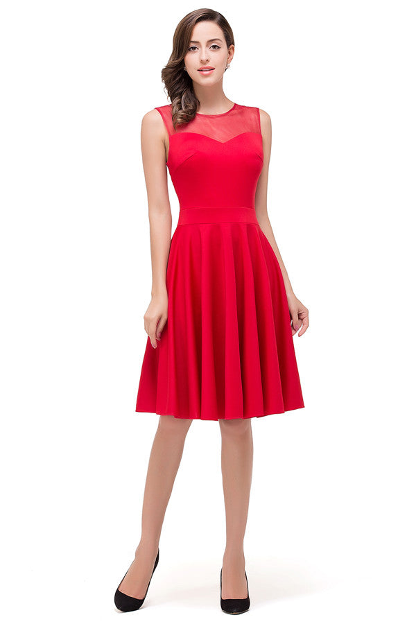 Vestidos de dama de honor rojos de corte A hasta la rodilla