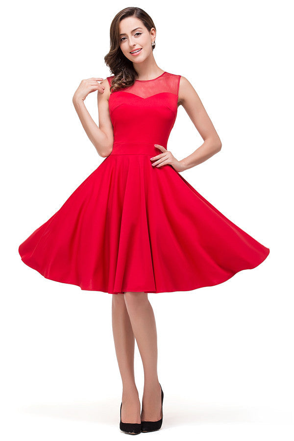 Vestidos de dama de honor rojos de corte A hasta la rodilla