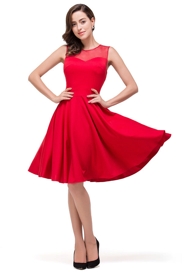 Vestidos de dama de honor rojos de corte A hasta la rodilla