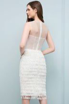 Robe de bal sirène sans manches à manches mi-longues, ornée de franges