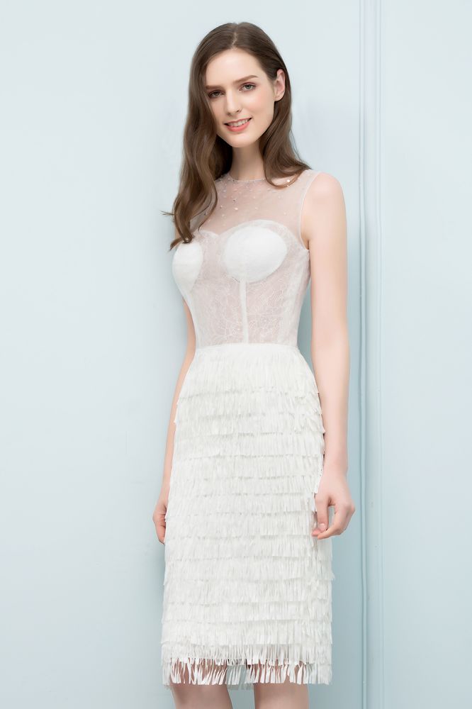 Robe de bal sirène sans manches à manches mi-longues, ornée de franges